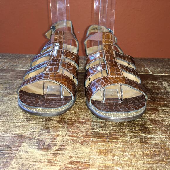 SAS Allegro Heel Strap Sandal Womens 9 M Cognac Croc Brown Comfort Classic Heel - Picture 2 of 8